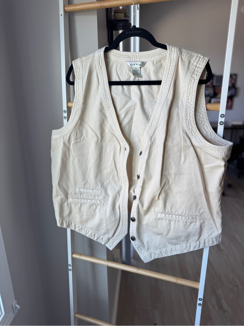 ✨VINTAGE ✨ Orvis Women’s White Canvas Fishing Vest | Size XL, Gorpcore, Buttons - Picture 3 of 7